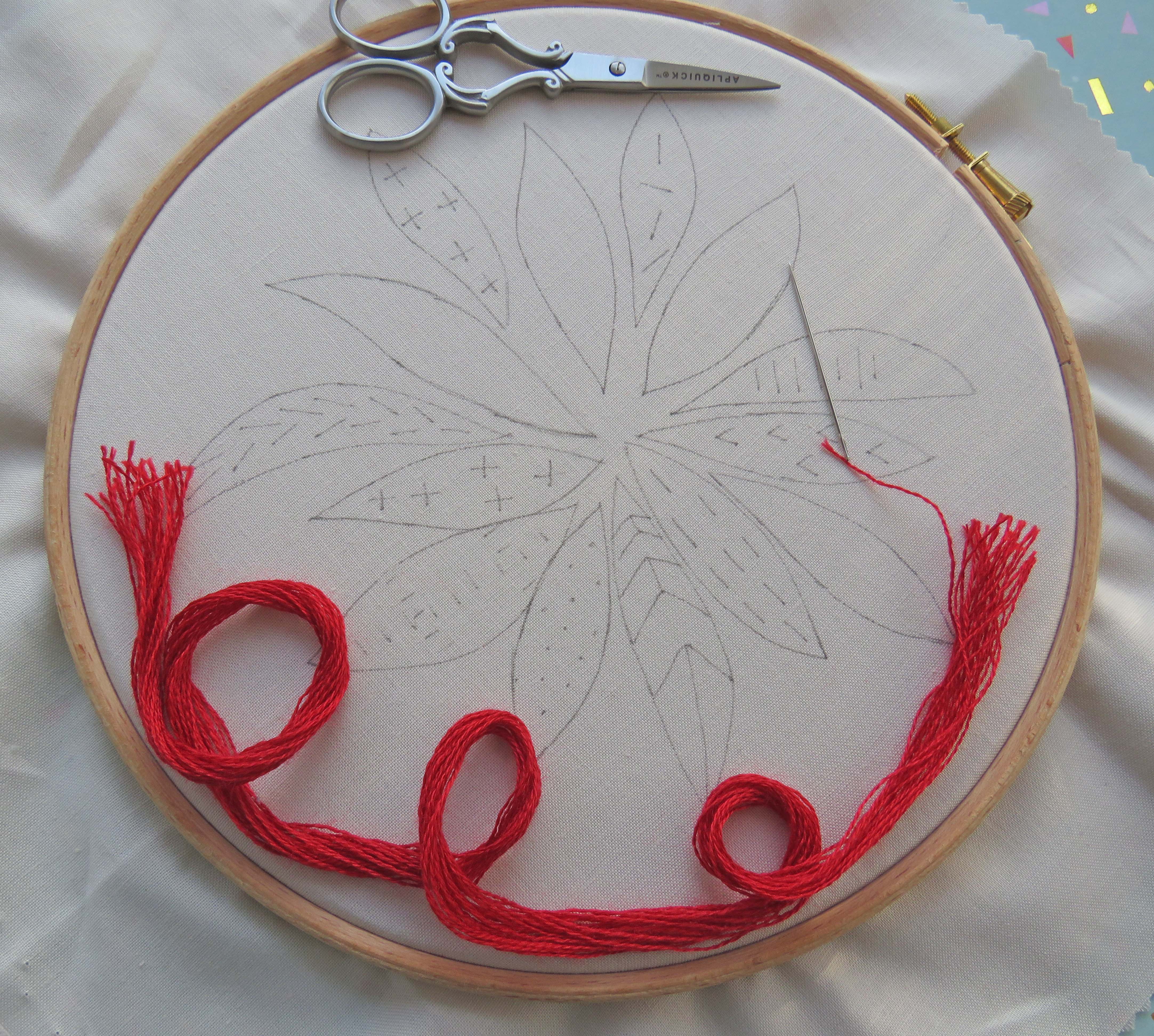 poinsettia hand embroidery pattern by stitchdoodles